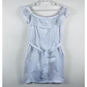 Eloquii Studio Plus Size 24 Ruffle Off The Shoulder Belted Cotton Dress White